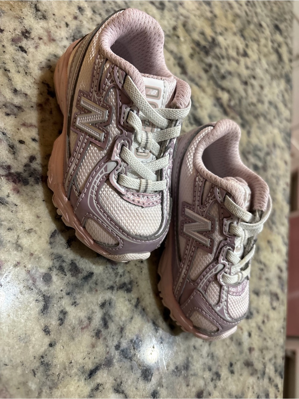 New Balance Kids Light Pink and Cream Athletic Sneakers